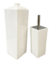 YES4HOMES Gloss White Ceramic Bathroom Accessories Set Toilet Brush Paper Roll Holder